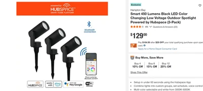 Paquete de 3 focos exteriores Smart 450 lúmenes LED negros que cambian de color bajo voltaje Foto 1 de 2