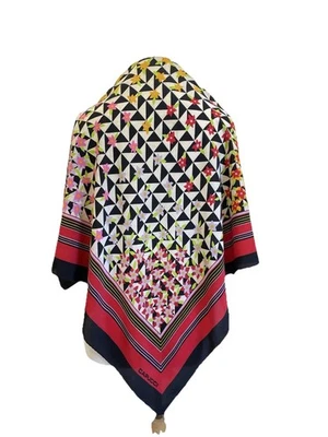 AS# Capucci Italy Silk Scarf Geometric Floral Red Black White Abstract Print VTG - Image 1 of 4