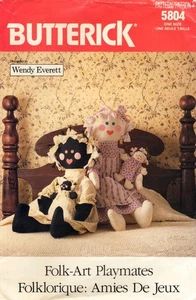 Primitive Folk-Art Playmates RAG DOLLS Butterick 5804 modello da cucire NON TAGLIATO '87 - Foto 1 di 3