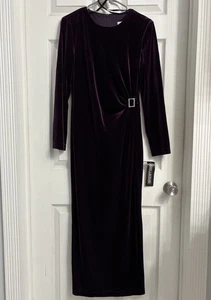 Jessica Howard Deep Purple Long Sleeve Velvet Maxi Evening Dress Size 8 NWT - Picture 1 of 8