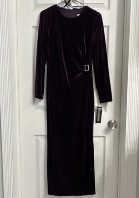 Jessica Howard Deep Purple Long Sleeve  Velvet Maxi Evening Dress Size 8 NWT - Image 1 of 4