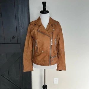 $680 DOMA Leather Moto Biker Jacket Almond Brown Designer Women’s Small - Picture 1 of 12