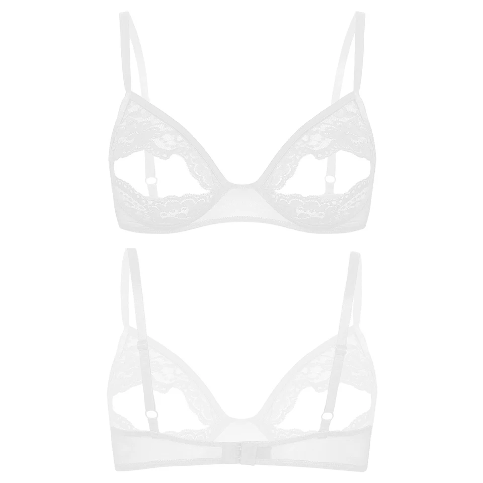 Women's Open Cup Bra Cupless Lingerie Lace Bustier Nipple Split Tops Plus Size - Image 1 of 1