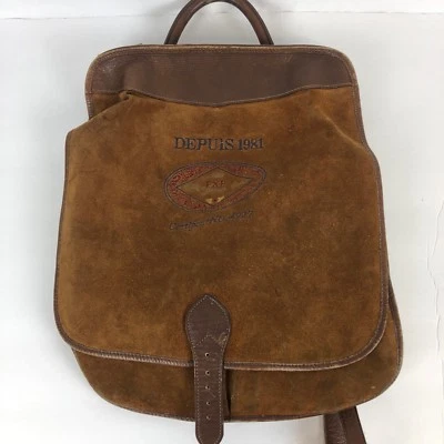 Mochila de cuero gamuza Express Depuis 1981 vintage Foto 1 de 4