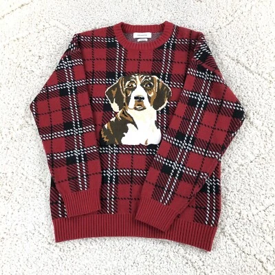 Suéter Urban Outfitters Rojo Tartán Perro Feo Navidad Unisex Adulto Talla Pequeña  Foto 1 de 4