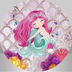 MERMAID SCALES SEA OCEAN CORAL STARFISH PARTY ROUND BIRTHDAY BANNER BACKDROP - Bild 1 von 2