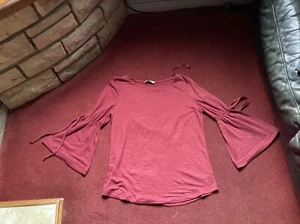Tu Size 10 Dark Red Bell Sleeve With Ties Top Worn Once - Picture 1 of 5