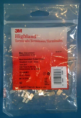 TERMINAL LENGÜETA MACHO 3M, 16-14 AWG - NO AISLANTE, MT14-250L, 50 PIEZAS por bolsa Foto 1 de 2