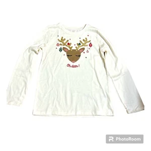 HOLIDAY TIME GIRLS LONG SLEEVE SHIRT ‘Oh Deer’ Reindeer Tee SIZE L (10-12) NEW - Picture 1 of 2