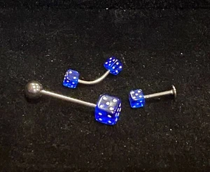 Set Of 3 Hypoallergenic Dice Piercings Libret, Curved & Barbell 14 Gauge & 16 G - Picture 1 of 6