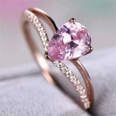 Pear Cut Lab Created Pink Sapphire 2Ct Engagement Ring 14K Rose Gold Plated - Image 1 of 3