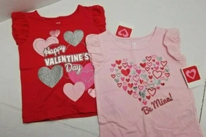 Lot of 2 Girls 2T Walmart Brand Valentine Short Sleeve Shirts Pink Red NWT NEW - Picture 1 of 9