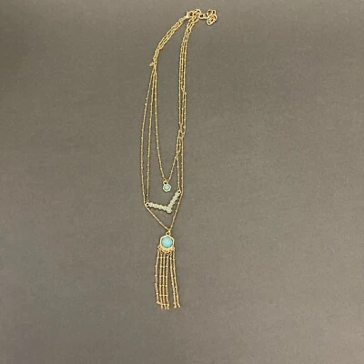 Collar de moda para mujer con cadenas en capas azules multihilo dorado nuevo sin etiquetas Foto 1 de 4