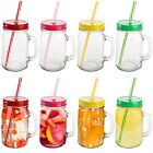 8 Pack 16 Oz Mason Jar Mugs with Handles Lids and Straws Wide Mouth Clear Drink