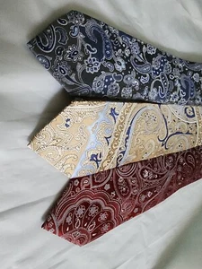 Menge 3 Paisley Krawatte Krawatte Geoffrey Beene blau rot hellbraun Seide 61" L 3,5" B - Bild 1 von 9