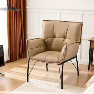 Upholstered Faux Fur Lounge Chair High Back Armchair Accent Chair Metal Legs - Picture 1 of 7