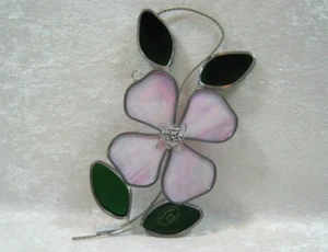 Handcrafted Leaded Stained Glass Pink Flower Wall, Window or Suncatcher Hanging - Picture 1 of 5