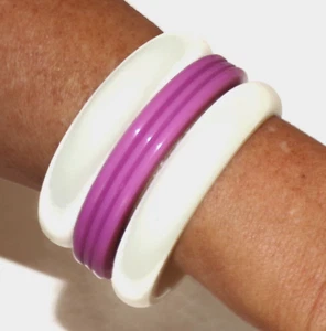 Sobral Sortidos Unico 3 Stacked PB14 Bangles White &Purple Artist Made Bracelets - Picture 1 of 5