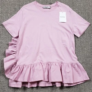 Top Valentino Mujer Pequeño Rosa Volantes Dobladillo Manga Corta Hecho en Italia NUEVO NUEVO CON ETIQUETAS - Imagen 1 de 14