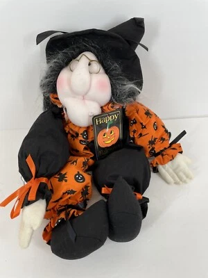 Boneca de pelúcia horror vintage 1992 Joelson Halloween bruxa gato morcego Jack-O-Lantern - Imagem 1 de 4