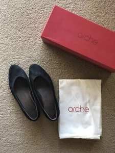 ARCHE Black suede Leather ONYRI Slip On Low Ballet Flats - Used - Size Euro 35 - Picture 1 of 10