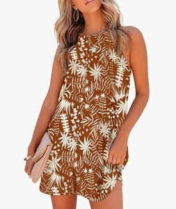GEMLON Womens Halter Floral Sleeveless Beach Mini Casual Dresses Summer Short Su - Picture 1 of 4