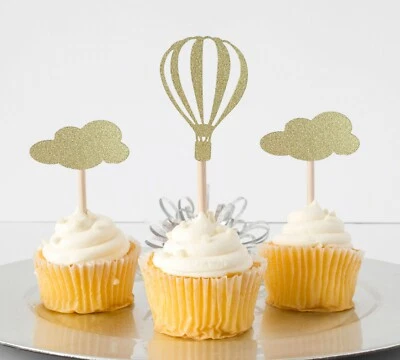 Globo de Aire Caliente y Nubes Cupcake Toppers Revelación de Género Baby Shower Set de 9 Foto 1 de 2