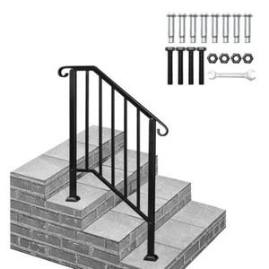 Handrails for Outdoor Steps Matte Black Wrought Iron, Stair Railing for 2-3 Step - Picture 1 of 8