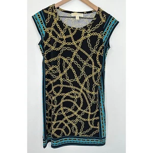 Michael Kors Shirt Dress Women MP Keegan Chain Link Blue Cap Sleeve Art To Wear - Picture 1 of 8