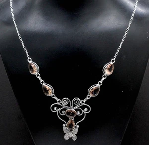 925 Sterling Silver Peach Morganite Gemstone Handmade Jewelry Necklace Sz-17-18 - Picture 1 of 8