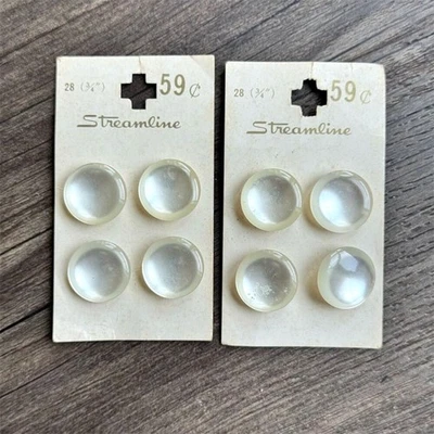 NEW Vintage 40s Streamline Round 3/4" White Shank Sewing Buttons on Card 8 Pk - Image 1 of 4