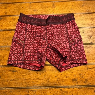 Lululemon Athletica Pink Burgundy Abstract Print Athletic Shorts Women's Size 6 - image 1 of 4