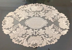 HERITAGE LACE Taupe Floral Centerpiece Scalloped Edge Oval Shape 16" L x 12" W - Picture 1 of 3