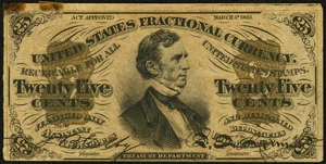 FR 1299 - 25c THIRD ISSUE - FIBER PAPER - SOLID BRONZE - GREEN BACK w/ "M-2-6-5" - Picture 1 of 4