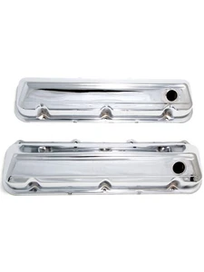 Trans-Dapt Valve Cover Stock Height Baffled Breather Holes Steel Chrome (9297) - Picture 1 of 12
