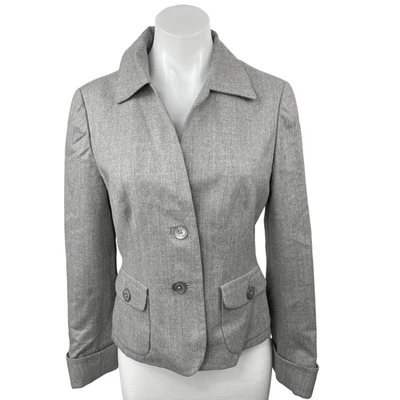 Abrigo Chaqueta Blazer Brooks Brothers Para Mujer Gris 100% Lana Cuello Dos Botones 4 Foto 1 de 4