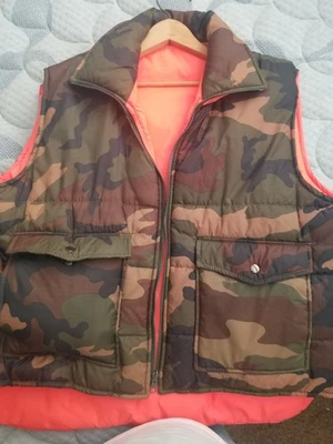 Vintage Woodland Camouflage Orange Reversible Full Zip Hunting Vest MED/LG - Image 1 of 4