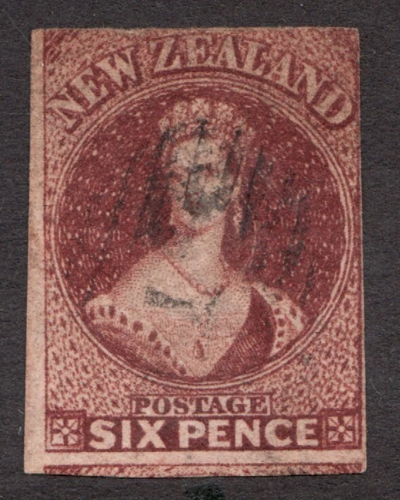 1863 New Zealand Sc# 14 (red brown) - Six Pence, QV "Chalon". Used fine Cv$115 - Image 1 of 1
