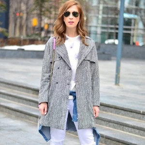 Topshop Storm Flap Salt & Pepper Duster Trench Coat Size 12 Pockets Lightweight - Picture 1 of 12