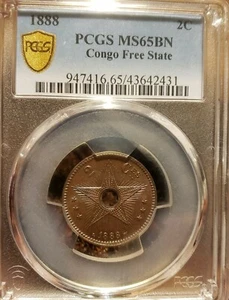 1888 2 Centimes Belgian Congo. PCGS MS 65 BN - Picture 1 of 2