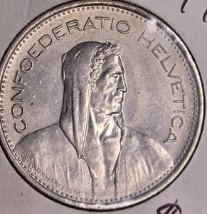 1968-B 5 Francs Confoederatio Helvetica Swiss Switzerland Five UNC/ BU - Picture 1 of 4
