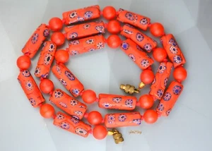 Antike alte venezianische rote alte afrikanische Handel Perlen Halskette @ - Bild 1 von 4