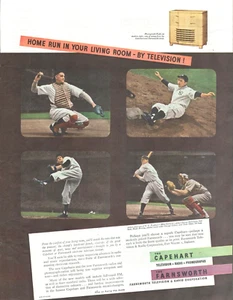 1945 WWII NY Yankees baseball vintage PRINT AD Television console US WAR BONDS - Picture 1 of 1