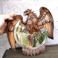 Vintage black forest wood carved eagle wall mirror 1950