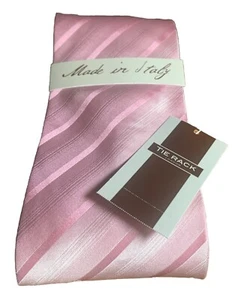 Men’s 100% Silk Necktie Italy Tie Rack London Stripes Pink & White Sheen Striped - Picture 1 of 7
