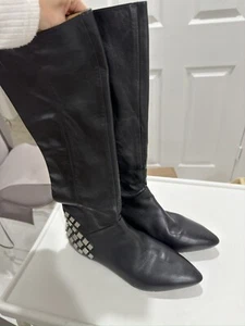 Nine West Tall Black Boots With Metallic Inserts Leather Upper Size 10M - Picture 1 of 12