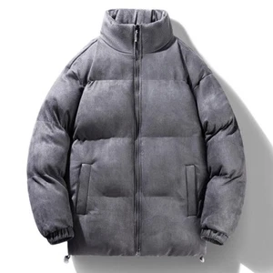 Men Faux Suede Puffer Jacket Full Zip Winter Quilted Coat Windproof Outwear - Picture 1 of 14