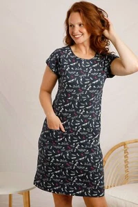 SIZES 8-22, Weird Fish Tallahassee Organic Jersey Dress Night Blue - Picture 1 of 4