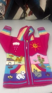 Kids Ethic Alpaca Cotton Knit Handmade In Ecuador Zip Hood Sweater Jacket Size 6 - Picture 1 of 5