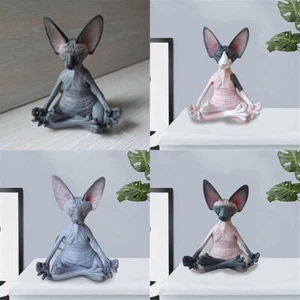 Toys Model Collectible Doll Meditate Cat Sphynx Decor Home Cat Hairless Figurine - Picture 1 of 17
